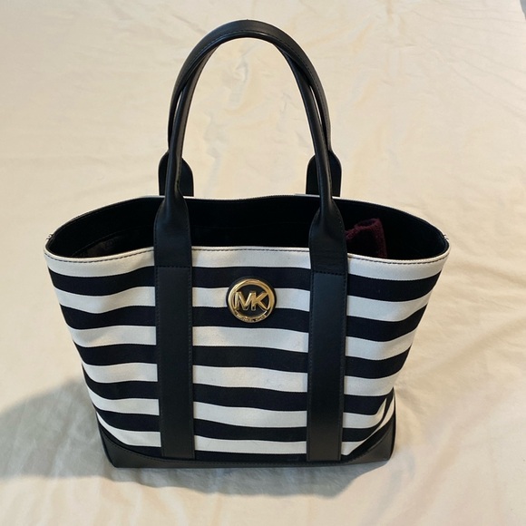 Michael Kors Black and White Striped Tote - Picture 1 of 1